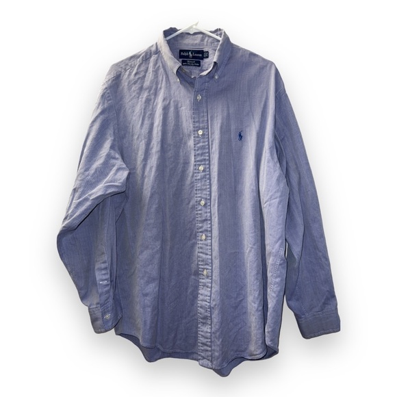 Men's Ralph Lauren Blue Long Sleeve Two-Ply Cotton Yarmouth Button Up Shirt - Picture 1 of 6
